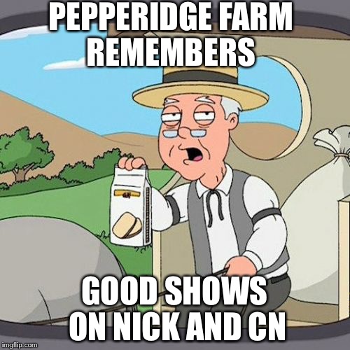 This brings me memories | PEPPERIDGE FARM REMEMBERS; GOOD SHOWS ON NICK AND CN | image tagged in memes,pepperidge farm remembers | made w/ Imgflip meme maker