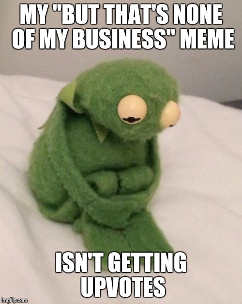 MY "BUT THAT'S NONE OF MY BUSINESS" MEME; ISN'T GETTING UPVOTES | image tagged in sad kermit | made w/ Imgflip meme maker