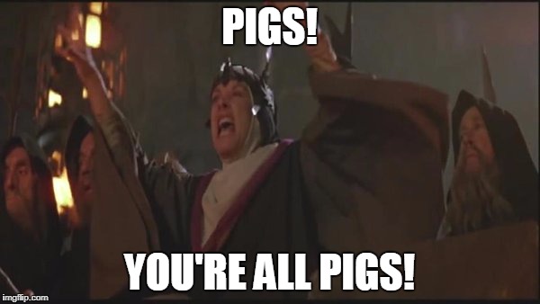 you're all pigs! | PIGS! YOU'RE ALL PIGS! | image tagged in you're all pigs | made w/ Imgflip meme maker