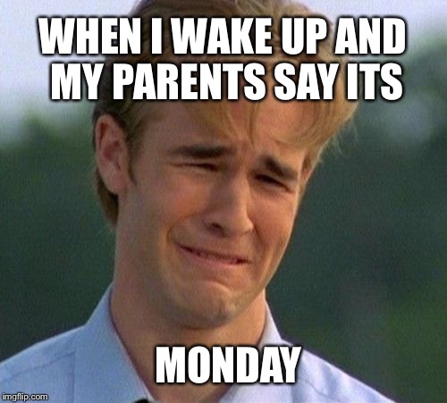 1990s First World Problems | WHEN I WAKE UP AND MY PARENTS SAY ITS; MONDAY | image tagged in memes,1990s first world problems | made w/ Imgflip meme maker