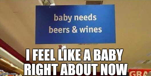I FEEL LIKE A BABY RIGHT ABOUT NOW | image tagged in baby needs | made w/ Imgflip meme maker