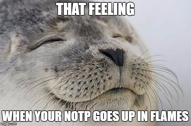 Satisfied Seal Meme | THAT FEELING; WHEN YOUR NOTP GOES UP IN FLAMES | image tagged in memes,satisfied seal | made w/ Imgflip meme maker