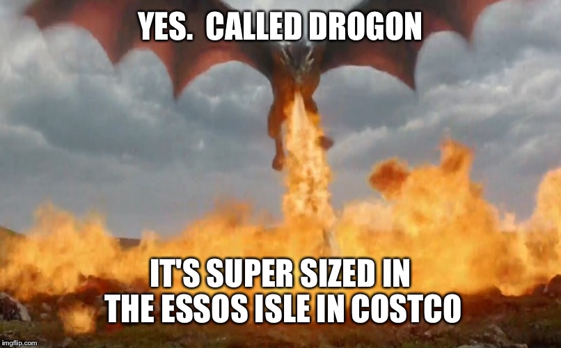 YES.  CALLED DROGON IT'S SUPER SIZED IN THE ESSOS ISLE IN COSTCO | made w/ Imgflip meme maker