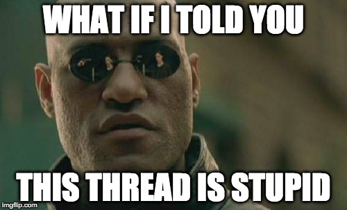 Matrix Morpheus Meme | WHAT IF I TOLD YOU; THIS THREAD IS STUPID | image tagged in memes,matrix morpheus | made w/ Imgflip meme maker