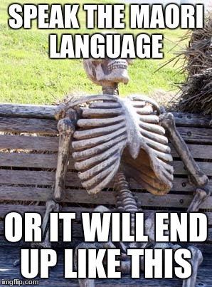 Waiting Skeleton | SPEAK THE MAORI LANGUAGE; OR IT WILL END UP LIKE THIS | image tagged in memes,waiting skeleton | made w/ Imgflip meme maker