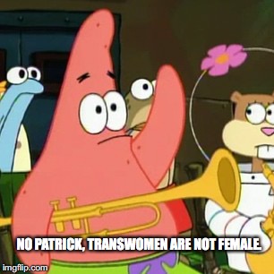 No Patrick | NO PATRICK, TRANSWOMEN ARE NOT FEMALE. | image tagged in memes,no patrick | made w/ Imgflip meme maker