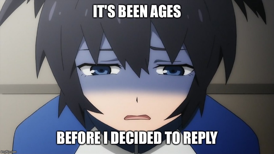 Ashamed anime girl | IT'S BEEN AGES BEFORE I DECIDED TO REPLY | image tagged in ashamed anime girl | made w/ Imgflip meme maker