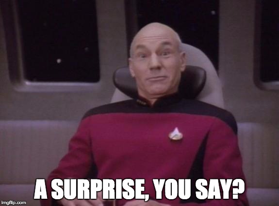 picard surprised | A SURPRISE, YOU SAY? | image tagged in picard surprised | made w/ Imgflip meme maker