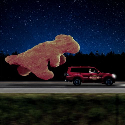 High Quality Dino nugget chasing a car Blank Meme Template