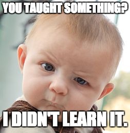 Skeptical Baby | YOU TAUGHT SOMETHING? I DIDN'T LEARN IT. | image tagged in memes,skeptical baby | made w/ Imgflip meme maker