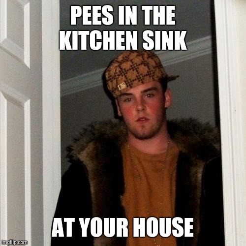 Scumbag Steve | PEES IN THE KITCHEN SINK; AT YOUR HOUSE | image tagged in memes,scumbag steve | made w/ Imgflip meme maker