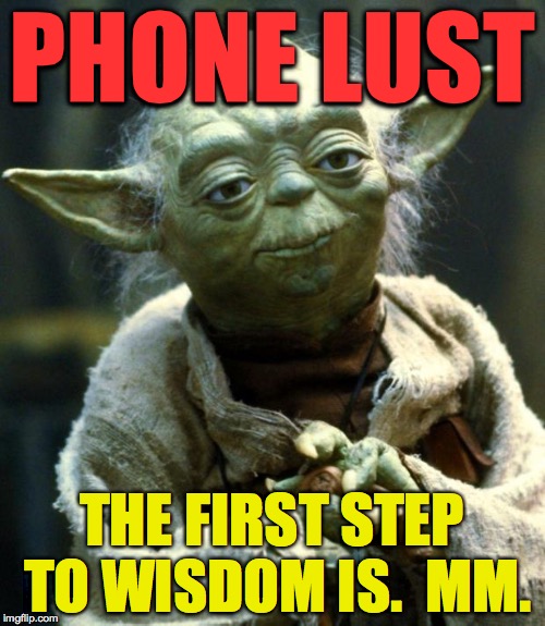 Star Wars Yoda Meme | PHONE LUST THE FIRST STEP TO WISDOM IS.  MM. | image tagged in memes,star wars yoda | made w/ Imgflip meme maker
