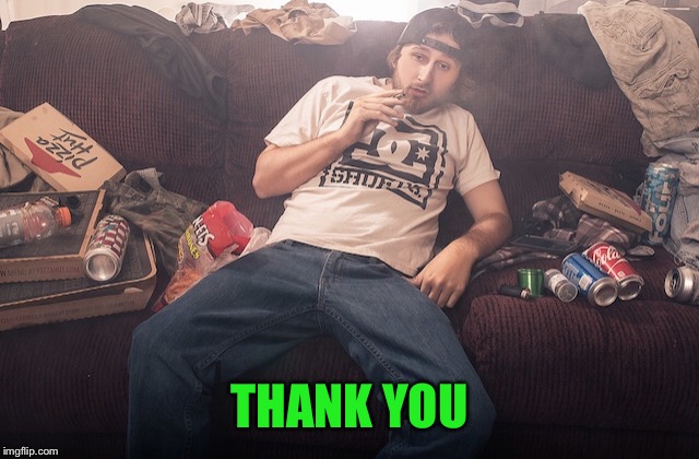 Stoner on couch | THANK YOU | image tagged in stoner on couch | made w/ Imgflip meme maker