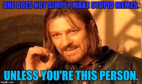 One Does Not Simply Meme | ONE DOES NOT SIMPLY MAKE STUPID MEMES. UNLESS YOU'RE THIS PERSON. | image tagged in memes,one does not simply | made w/ Imgflip meme maker