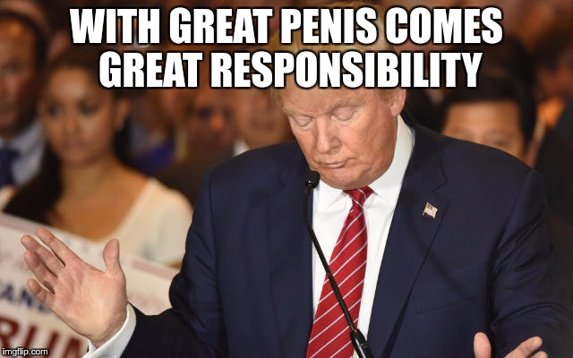 Trump Drops Ball | WITH GREAT P**IS COMES GREAT RESPONSIBILITY | image tagged in trump drops ball | made w/ Imgflip meme maker