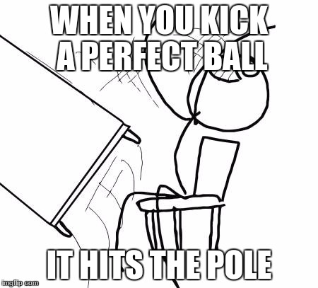 Table Flip Guy Meme | WHEN YOU KICK A PERFECT BALL; IT HITS THE POLE | image tagged in memes,table flip guy | made w/ Imgflip meme maker