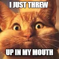 I JUST THREW; UP IN MY MOUTH | image tagged in cats | made w/ Imgflip meme maker