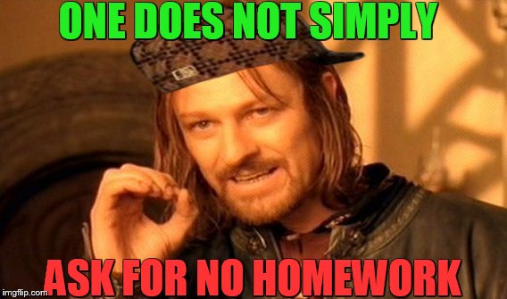 One Does Not Simply | ONE DOES NOT SIMPLY; ASK FOR NO HOMEWORK | image tagged in memes,one does not simply,scumbag | made w/ Imgflip meme maker