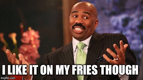 Steve Harvey Meme | I LIKE IT ON MY FRIES THOUGH | image tagged in memes,steve harvey | made w/ Imgflip meme maker