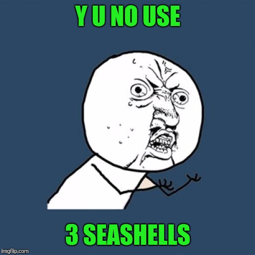 Y U No Meme | Y U NO USE 3 SEASHELLS | image tagged in memes,y u no | made w/ Imgflip meme maker