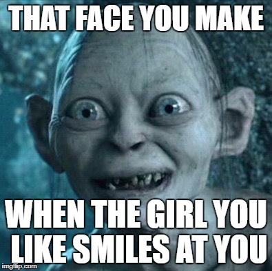 Gollum Meme | THAT FACE YOU MAKE; WHEN THE GIRL YOU LIKE SMILES AT YOU | image tagged in memes,gollum | made w/ Imgflip meme maker