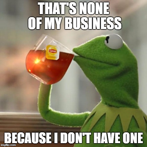 But That's None Of My Business | THAT'S NONE OF MY BUSINESS; BECAUSE I DON'T HAVE ONE | image tagged in memes,but thats none of my business,kermit the frog | made w/ Imgflip meme maker