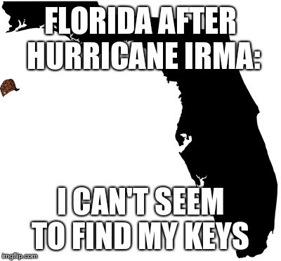 Florida | FLORIDA AFTER HURRICANE IRMA:; I CAN'T SEEM TO FIND MY KEYS | image tagged in florida,scumbag | made w/ Imgflip meme maker