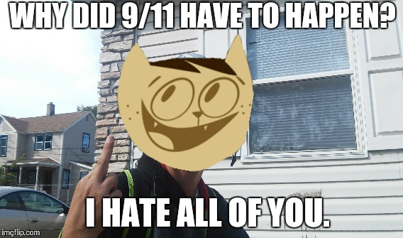 Why did 9/11 happen? | WHY DID 9/11 HAVE TO HAPPEN? I HATE ALL OF YOU. | image tagged in cats | made w/ Imgflip meme maker