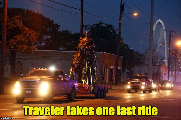 This truly makes me sad. | Traveler takes one last ride | image tagged in robert e lee,statue | made w/ Imgflip meme maker