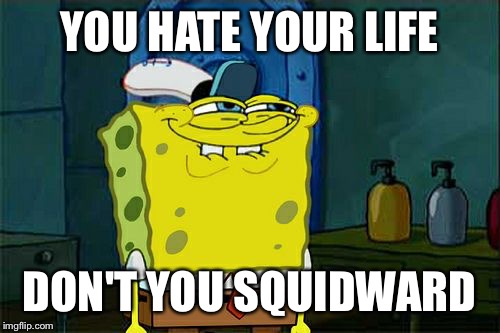Don't You Squidward | YOU HATE YOUR LIFE; DON'T YOU SQUIDWARD | image tagged in memes,dont you squidward | made w/ Imgflip meme maker