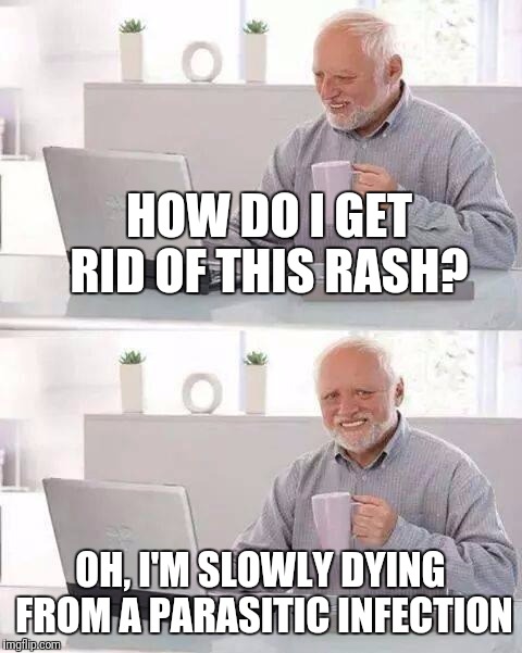 HOW DO I GET RID OF THIS RASH? OH, I'M SLOWLY DYING FROM A PARASITIC INFECTION | made w/ Imgflip meme maker
