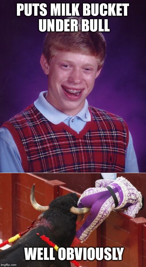 PUTS MILK BUCKET UNDER BULL WELL OBVIOUSLY | made w/ Imgflip meme maker