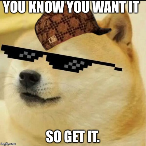 Sunglass Doge | YOU KNOW YOU WANT IT; SO GET IT. | image tagged in sunglass doge,scumbag | made w/ Imgflip meme maker