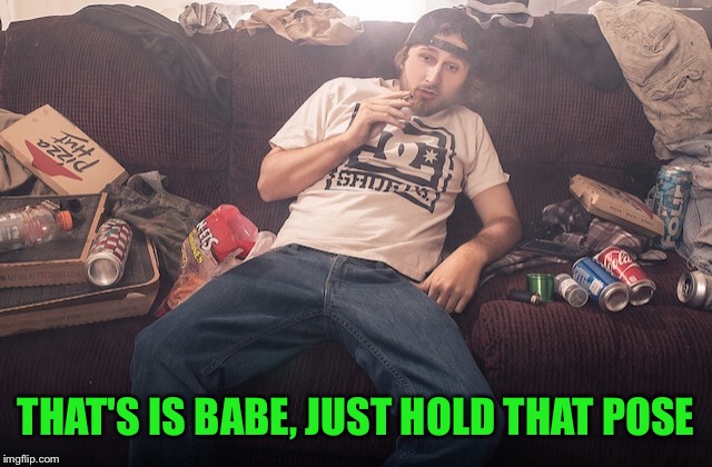 Stoner on couch | THAT'S IS BABE, JUST HOLD THAT POSE | image tagged in stoner on couch | made w/ Imgflip meme maker