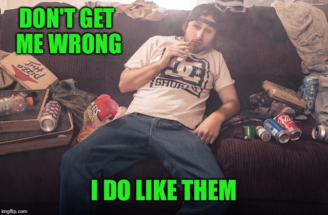 Stoner on couch | DON'T GET ME WRONG I DO LIKE THEM | image tagged in stoner on couch | made w/ Imgflip meme maker