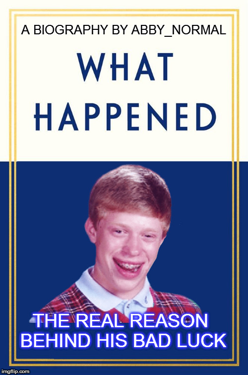 What happened, a Abby_Normal book template | A BIOGRAPHY BY ABBY_NORMAL; THE REAL REASON BEHIND HIS BAD LUCK | image tagged in what happened blank,abby_normal,memes,bad luck brian,books,biography | made w/ Imgflip meme maker