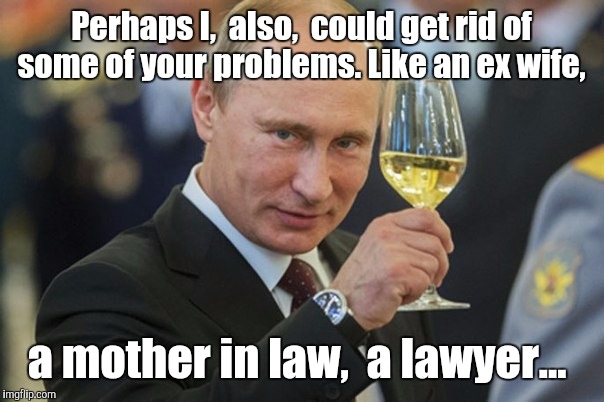 Perhaps I,  also,  could get rid of some of your problems. Like an ex wife, a mother in law,  a lawyer... | made w/ Imgflip meme maker