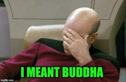 Captain Picard Facepalm Meme | I MEANT BUDDHA | image tagged in memes,captain picard facepalm | made w/ Imgflip meme maker