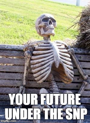 Waiting Skeleton Meme | YOUR FUTURE UNDER THE SNP | image tagged in memes,waiting skeleton | made w/ Imgflip meme maker