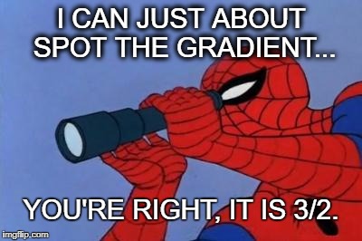 Spiderman | I CAN JUST ABOUT SPOT THE GRADIENT... YOU'RE RIGHT, IT IS 3/2. | image tagged in spiderman | made w/ Imgflip meme maker