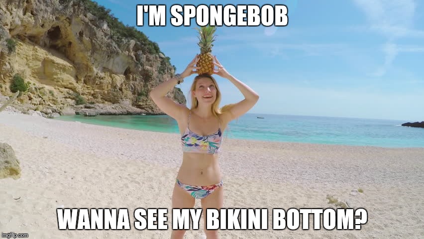 This is the real Spongebob! | I'M SPONGEBOB WANNA SEE MY BIKINI BOTTOM? | image tagged in memes,funny,pineapple,spongebob,bikini bottom,lol | made w/ Imgflip meme maker