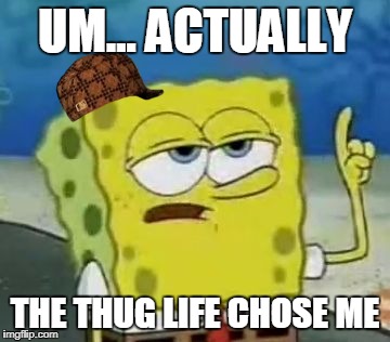 I'll Have You Know Spongebob Meme | UM... ACTUALLY; THE THUG LIFE CHOSE ME | image tagged in memes,ill have you know spongebob,scumbag | made w/ Imgflip meme maker
