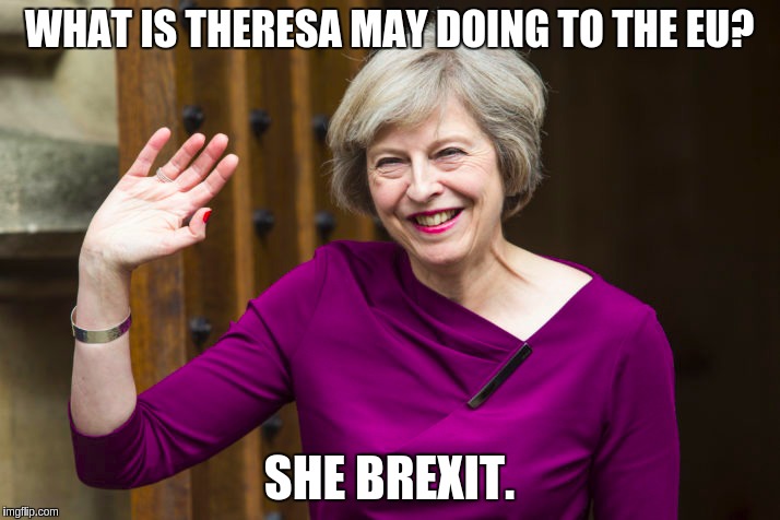 WHAT IS THERESA MAY DOING TO THE EU? SHE BREXIT. | made w/ Imgflip meme maker