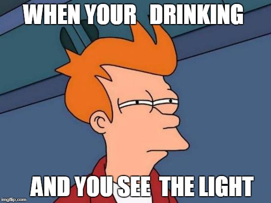Futurama Fry Meme | WHEN YOUR 

DRINKING; AND YOU SEE  THE LIGHT | image tagged in memes,futurama fry | made w/ Imgflip meme maker