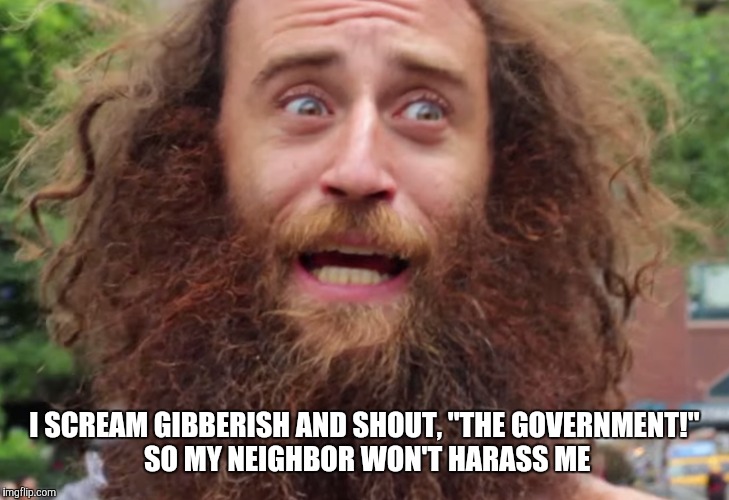 I SCREAM GIBBERISH AND SHOUT, "THE GOVERNMENT!" SO MY NEIGHBOR WON'T HARASS ME | made w/ Imgflip meme maker