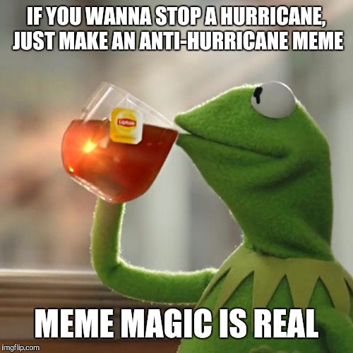 Meme Magic is REAL | IF YOU WANNA STOP A HURRICANE, JUST MAKE AN ANTI-HURRICANE MEME; MEME MAGIC IS REAL | image tagged in memes,but thats none of my business,kermit the frog | made w/ Imgflip meme maker