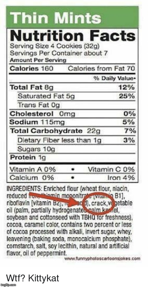 What!? | image tagged in crack,thin mints,nutrition,facts | made w/ Imgflip meme maker