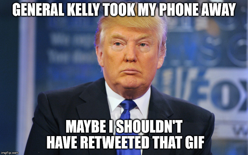 Donald trump sad meme | GENERAL KELLY TOOK MY PHONE AWAY; MAYBE I SHOULDN'T HAVE RETWEETED THAT GIF | image tagged in donald trump sad meme | made w/ Imgflip meme maker