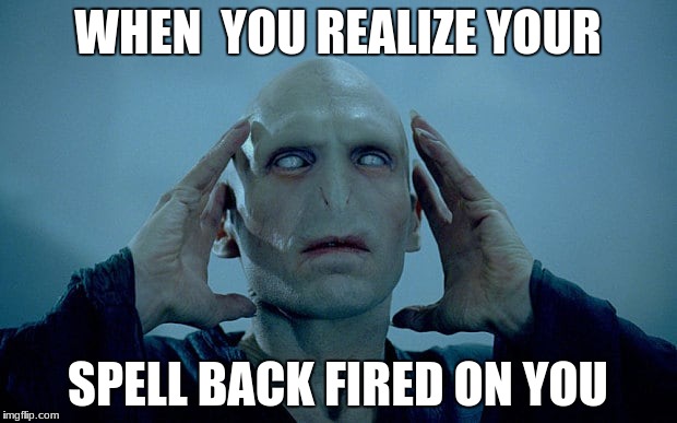 WHEN  YOU REALIZE YOUR; SPELL BACK FIRED ON YOU | image tagged in harry potter | made w/ Imgflip meme maker