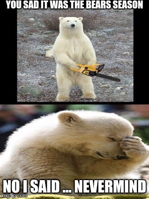 YOU SAD IT WAS THE BEARS SEASON; NO I SAID ... NEVERMIND | image tagged in bears | made w/ Imgflip meme maker